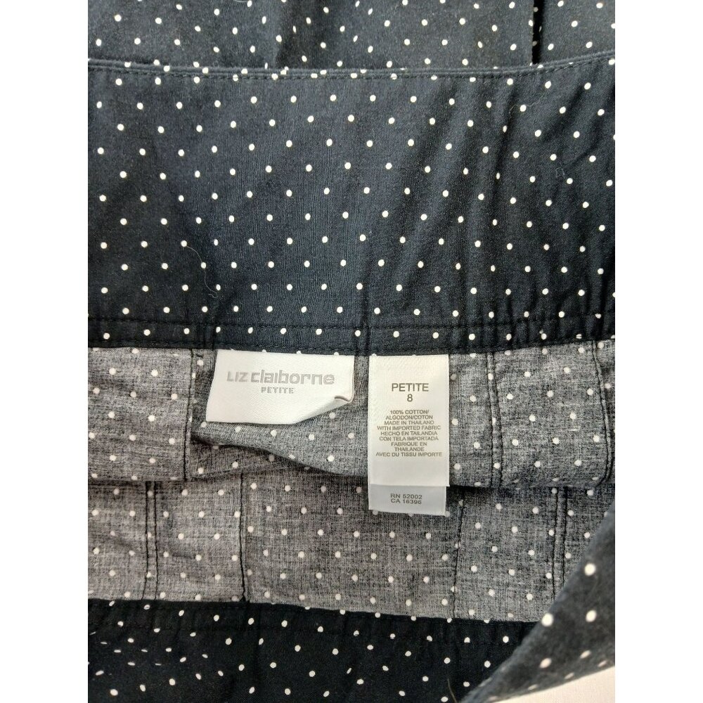 Vintage Liz Claiborne Black Polka Dot Pleated Skirt Size 8 P Petite Border Print - Picture 7 of 10